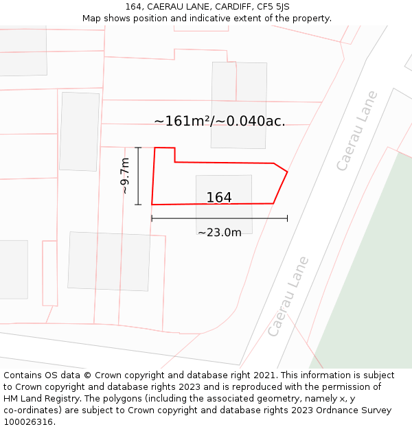 164, CAERAU LANE, CARDIFF, CF5 5JS: Plot and title map