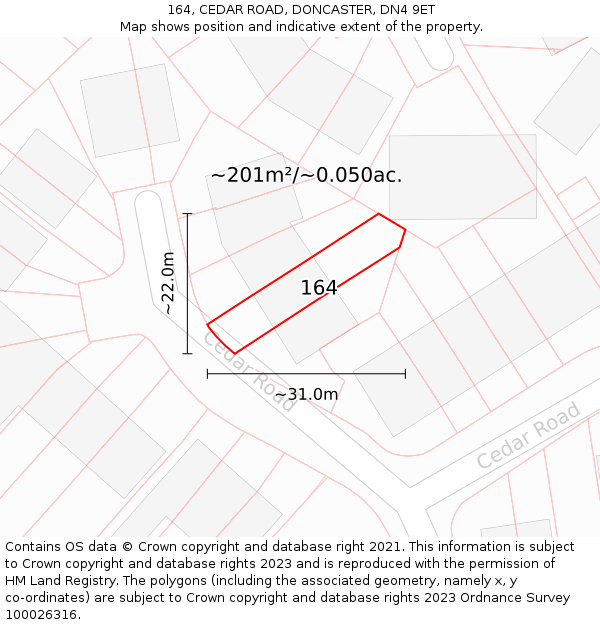 164, CEDAR ROAD, DONCASTER, DN4 9ET: Plot and title map