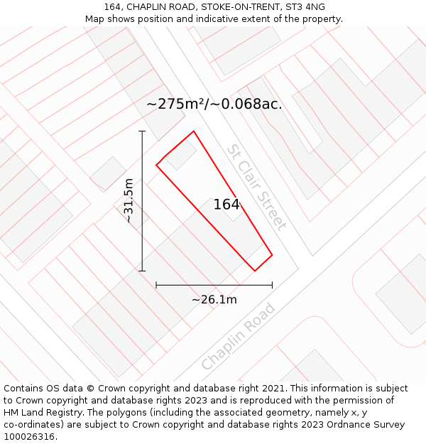 164, CHAPLIN ROAD, STOKE-ON-TRENT, ST3 4NG: Plot and title map
