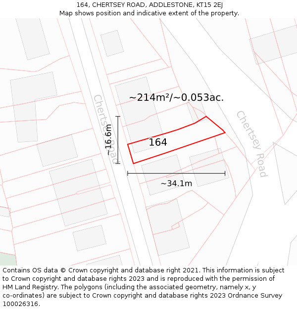 164, CHERTSEY ROAD, ADDLESTONE, KT15 2EJ: Plot and title map