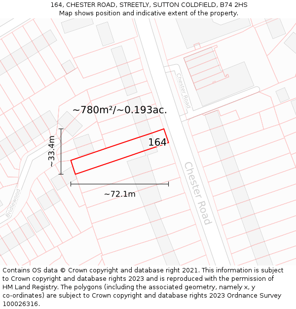 164, CHESTER ROAD, STREETLY, SUTTON COLDFIELD, B74 2HS: Plot and title map