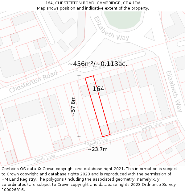 164, CHESTERTON ROAD, CAMBRIDGE, CB4 1DA: Plot and title map