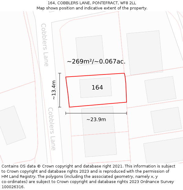 164, COBBLERS LANE, PONTEFRACT, WF8 2LL: Plot and title map