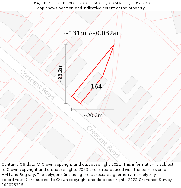 164, CRESCENT ROAD, HUGGLESCOTE, COALVILLE, LE67 2BD: Plot and title map