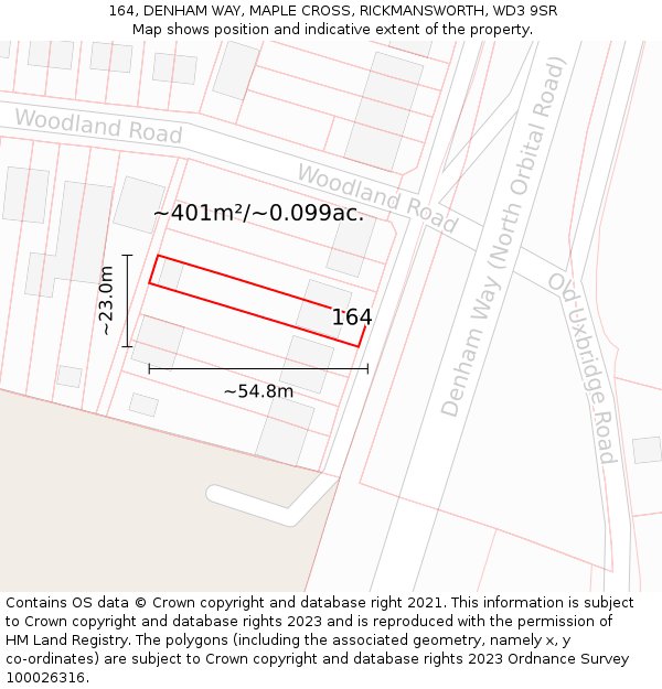 164, DENHAM WAY, MAPLE CROSS, RICKMANSWORTH, WD3 9SR: Plot and title map