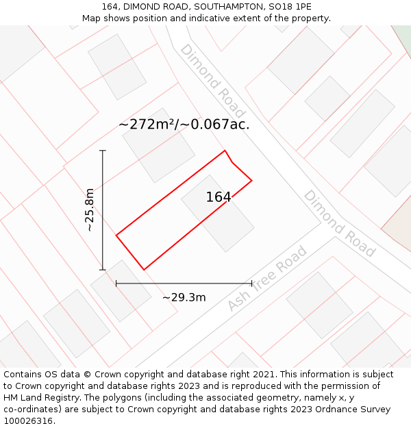 164, DIMOND ROAD, SOUTHAMPTON, SO18 1PE: Plot and title map