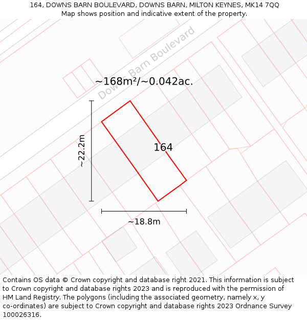 164, DOWNS BARN BOULEVARD, DOWNS BARN, MILTON KEYNES, MK14 7QQ: Plot and title map