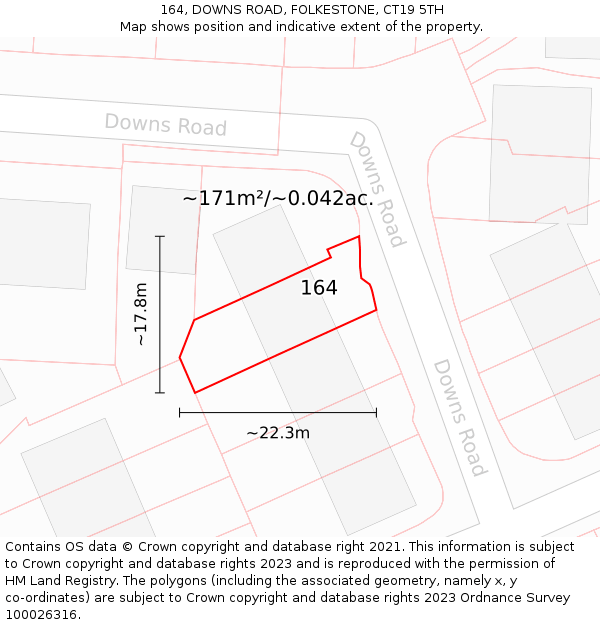 164, DOWNS ROAD, FOLKESTONE, CT19 5TH: Plot and title map