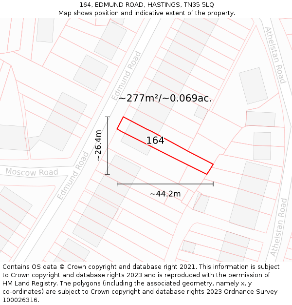164, EDMUND ROAD, HASTINGS, TN35 5LQ: Plot and title map