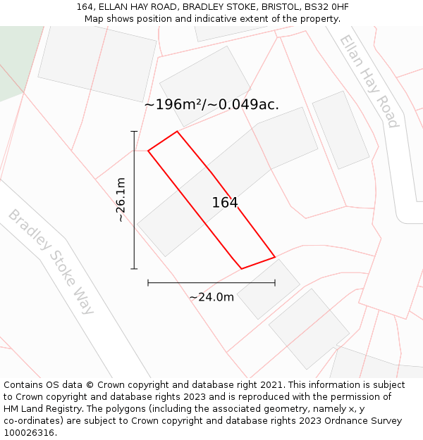 164, ELLAN HAY ROAD, BRADLEY STOKE, BRISTOL, BS32 0HF: Plot and title map