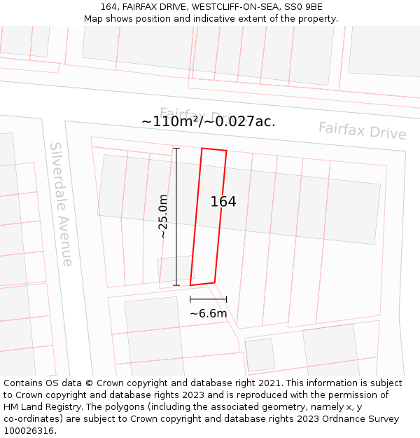 164, FAIRFAX DRIVE, WESTCLIFF-ON-SEA, SS0 9BE: Plot and title map