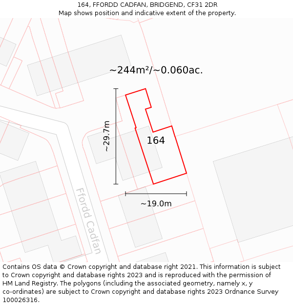 164, FFORDD CADFAN, BRIDGEND, CF31 2DR: Plot and title map