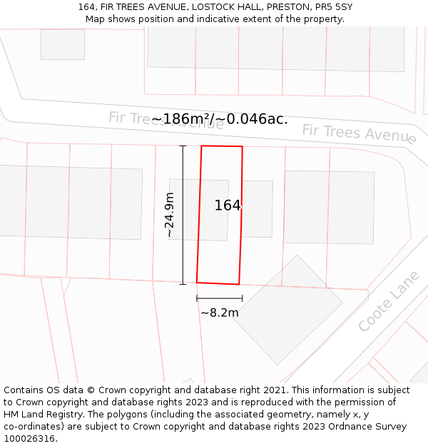 164, FIR TREES AVENUE, LOSTOCK HALL, PRESTON, PR5 5SY: Plot and title map