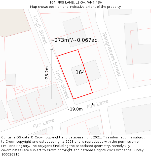 164, FIRS LANE, LEIGH, WN7 4SH: Plot and title map
