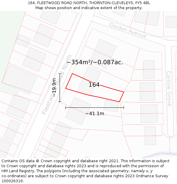 164, FLEETWOOD ROAD NORTH, THORNTON-CLEVELEYS, FY5 4BL: Plot and title map