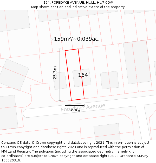 164, FOREDYKE AVENUE, HULL, HU7 0DW: Plot and title map