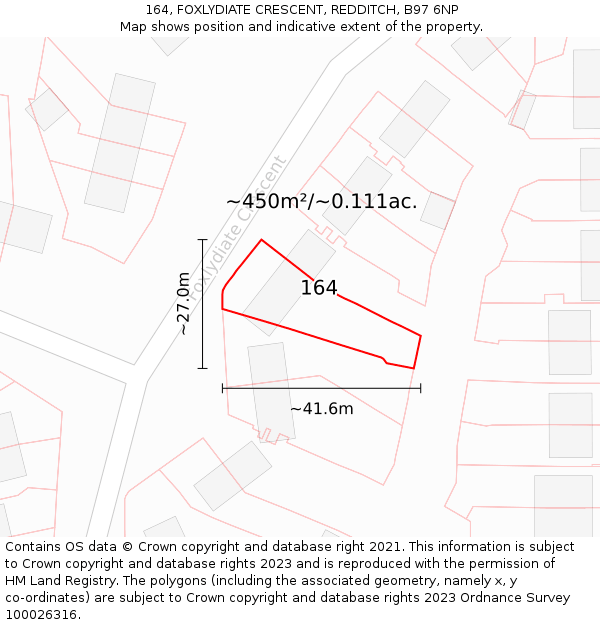 164, FOXLYDIATE CRESCENT, REDDITCH, B97 6NP: Plot and title map