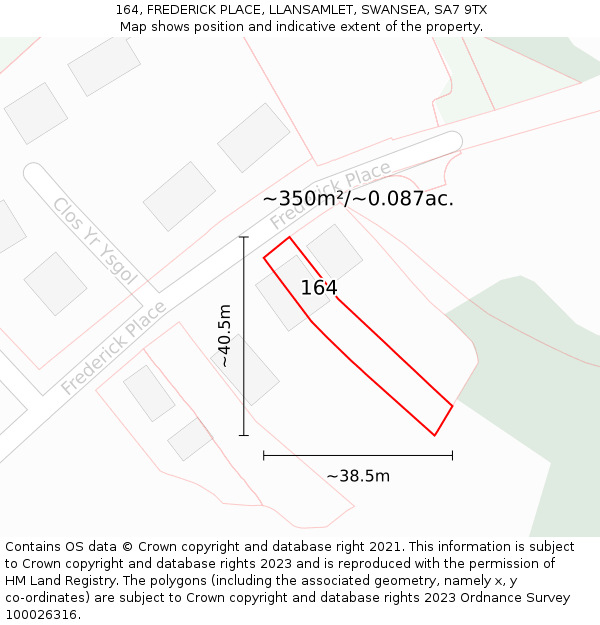 164, FREDERICK PLACE, LLANSAMLET, SWANSEA, SA7 9TX: Plot and title map
