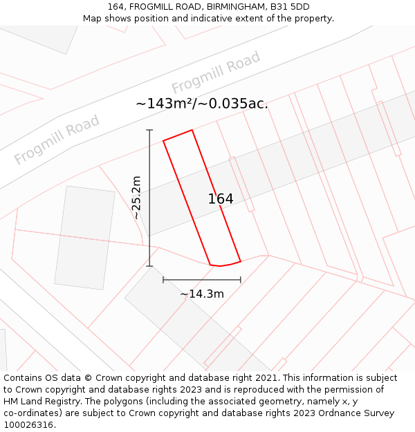 164, FROGMILL ROAD, BIRMINGHAM, B31 5DD: Plot and title map