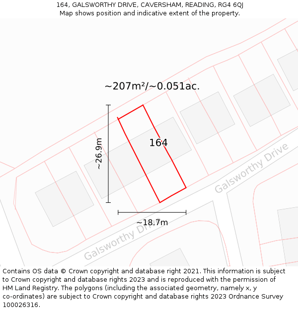 164, GALSWORTHY DRIVE, CAVERSHAM, READING, RG4 6QJ: Plot and title map