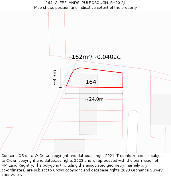 164, GLEBELANDS, PULBOROUGH, RH20 2JL: Plot and title map