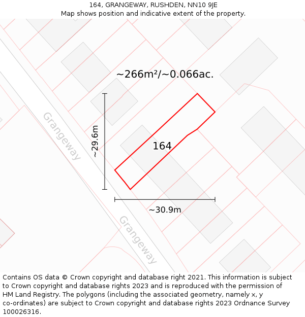 164, GRANGEWAY, RUSHDEN, NN10 9JE: Plot and title map