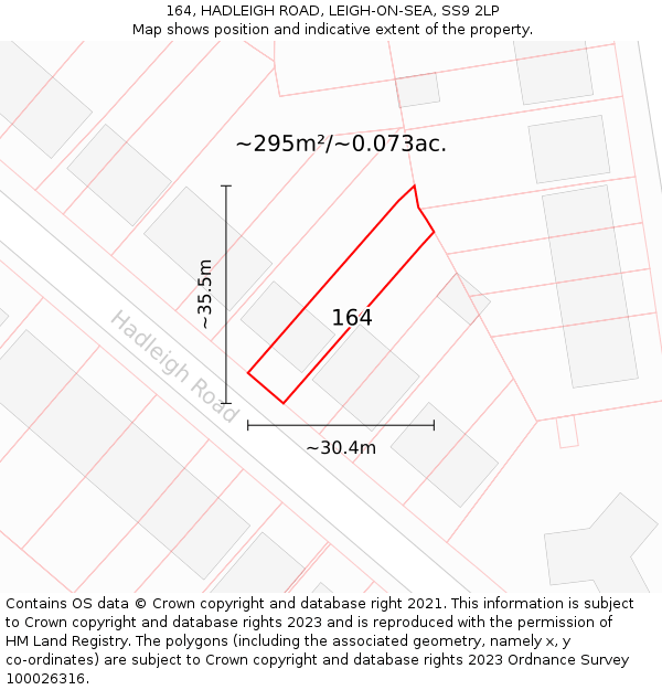 164, HADLEIGH ROAD, LEIGH-ON-SEA, SS9 2LP: Plot and title map