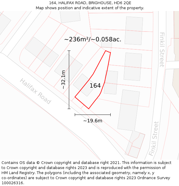 164, HALIFAX ROAD, BRIGHOUSE, HD6 2QE: Plot and title map
