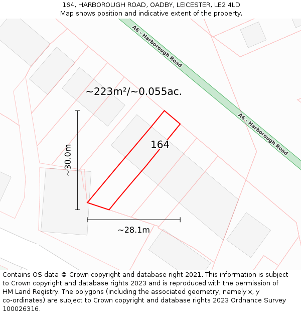 164, HARBOROUGH ROAD, OADBY, LEICESTER, LE2 4LD: Plot and title map