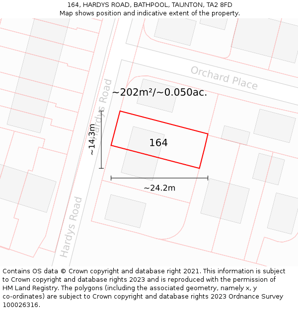 164, HARDYS ROAD, BATHPOOL, TAUNTON, TA2 8FD: Plot and title map