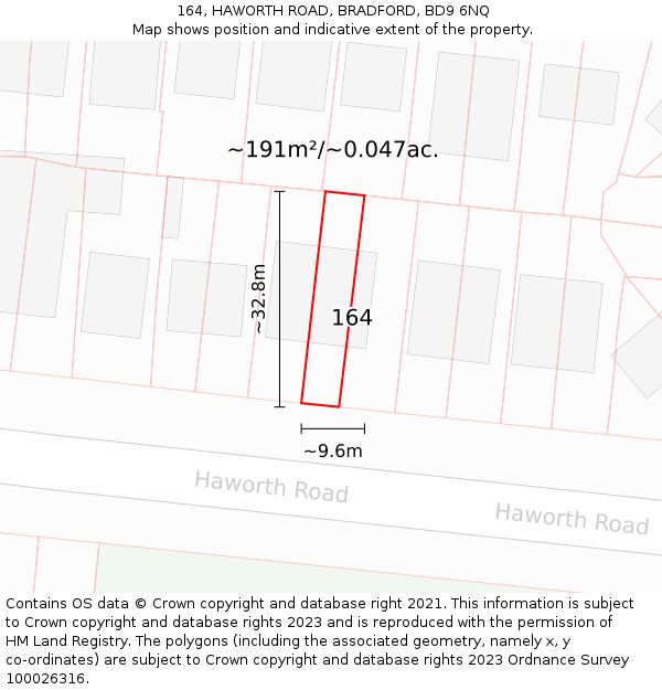 164, HAWORTH ROAD, BRADFORD, BD9 6NQ: Plot and title map