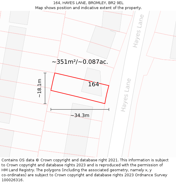 164, HAYES LANE, BROMLEY, BR2 9EL: Plot and title map