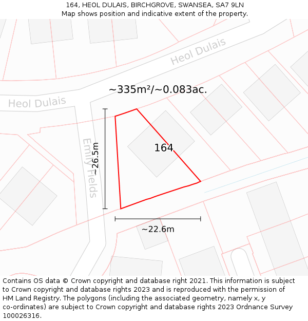 164, HEOL DULAIS, BIRCHGROVE, SWANSEA, SA7 9LN: Plot and title map
