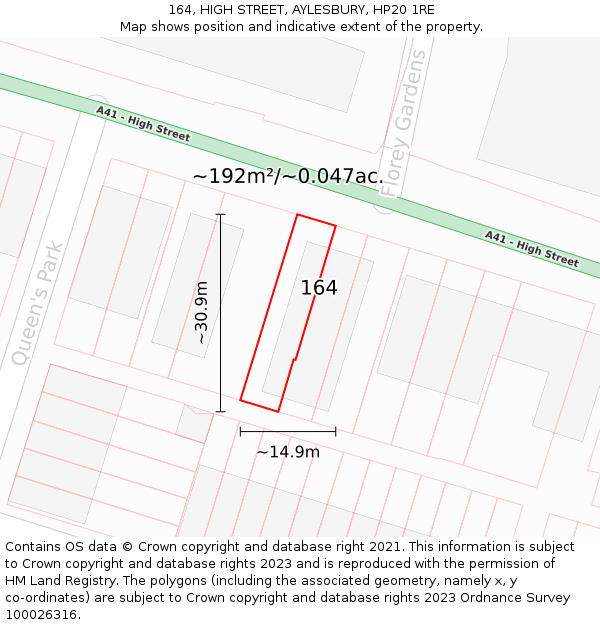 164, HIGH STREET, AYLESBURY, HP20 1RE: Plot and title map