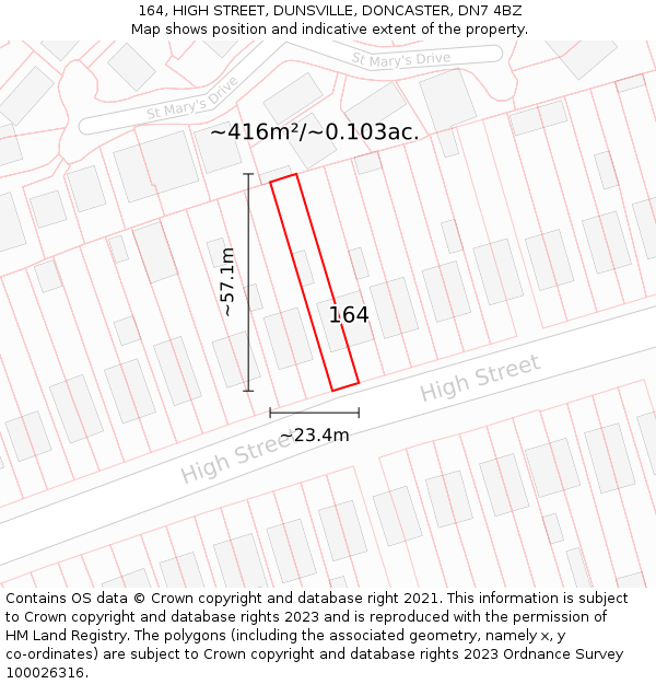 164, HIGH STREET, DUNSVILLE, DONCASTER, DN7 4BZ: Plot and title map