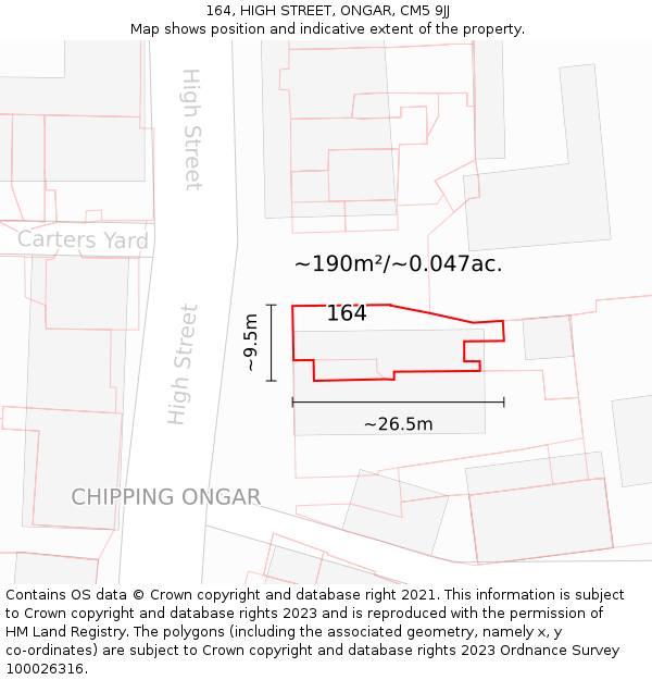 164, HIGH STREET, ONGAR, CM5 9JJ: Plot and title map
