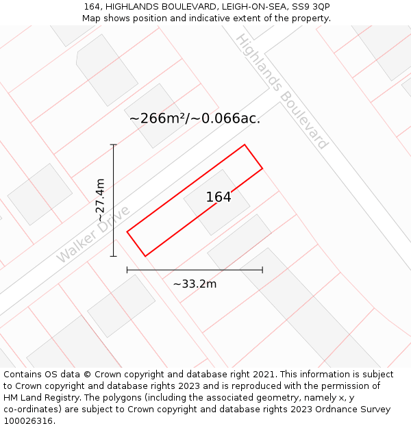 164, HIGHLANDS BOULEVARD, LEIGH-ON-SEA, SS9 3QP: Plot and title map
