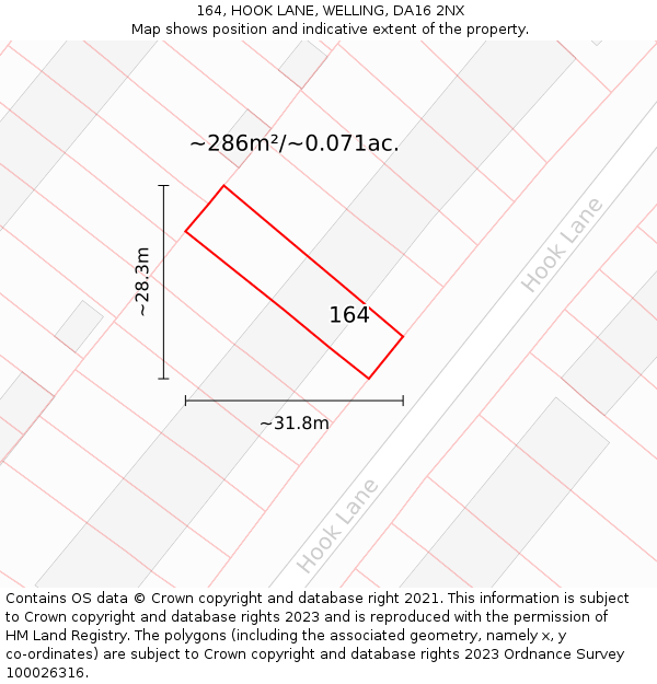 164, HOOK LANE, WELLING, DA16 2NX: Plot and title map