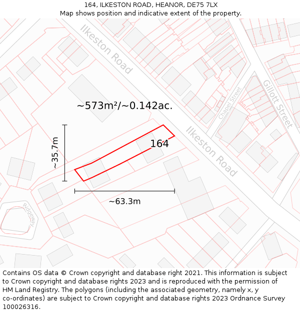 164, ILKESTON ROAD, HEANOR, DE75 7LX: Plot and title map
