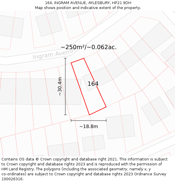 164, INGRAM AVENUE, AYLESBURY, HP21 9DH: Plot and title map