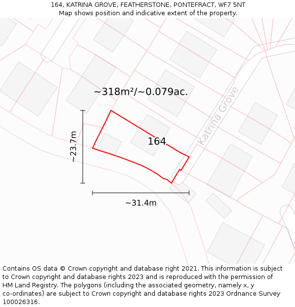 164, KATRINA GROVE, FEATHERSTONE, PONTEFRACT, WF7 5NT: Plot and title map