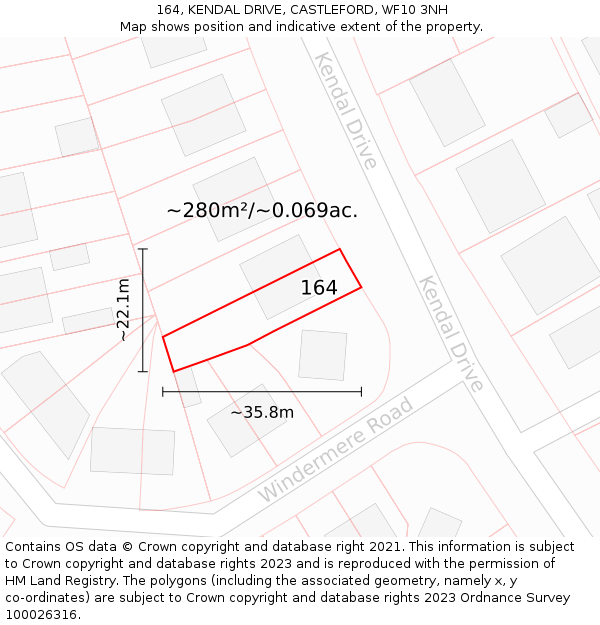 164, KENDAL DRIVE, CASTLEFORD, WF10 3NH: Plot and title map