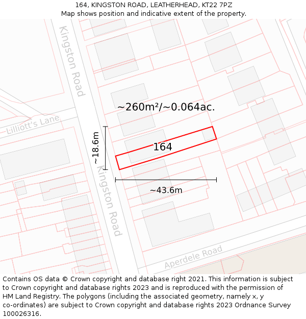 164, KINGSTON ROAD, LEATHERHEAD, KT22 7PZ: Plot and title map