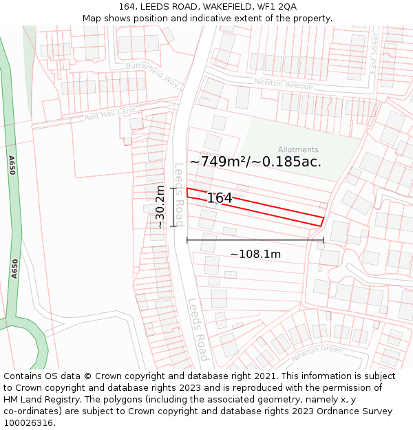 164, LEEDS ROAD, WAKEFIELD, WF1 2QA: Plot and title map