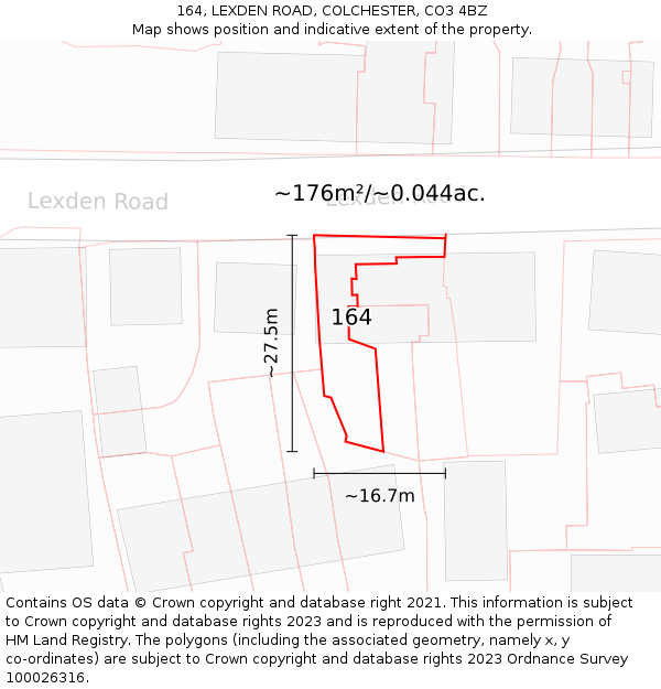 164, LEXDEN ROAD, COLCHESTER, CO3 4BZ: Plot and title map