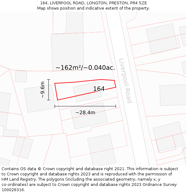 164, LIVERPOOL ROAD, LONGTON, PRESTON, PR4 5ZE: Plot and title map