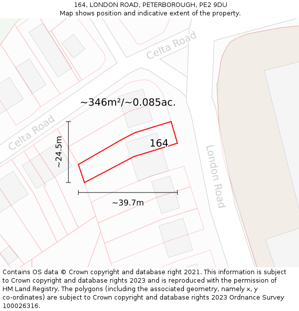 164, LONDON ROAD, PETERBOROUGH, PE2 9DU: Plot and title map