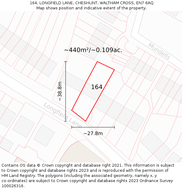164, LONGFIELD LANE, CHESHUNT, WALTHAM CROSS, EN7 6AQ: Plot and title map