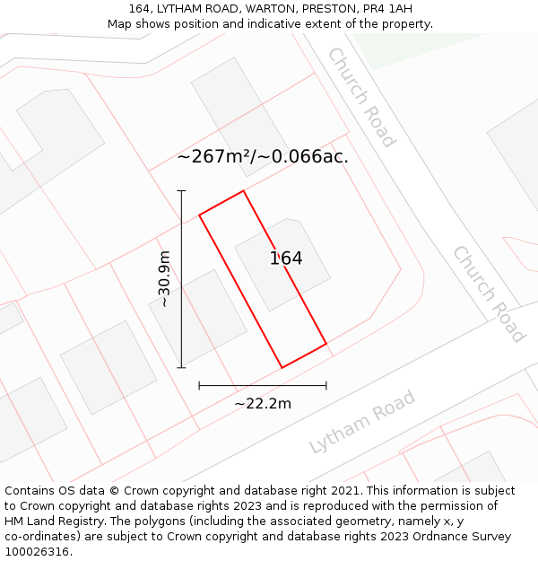 164, LYTHAM ROAD, WARTON, PRESTON, PR4 1AH: Plot and title map