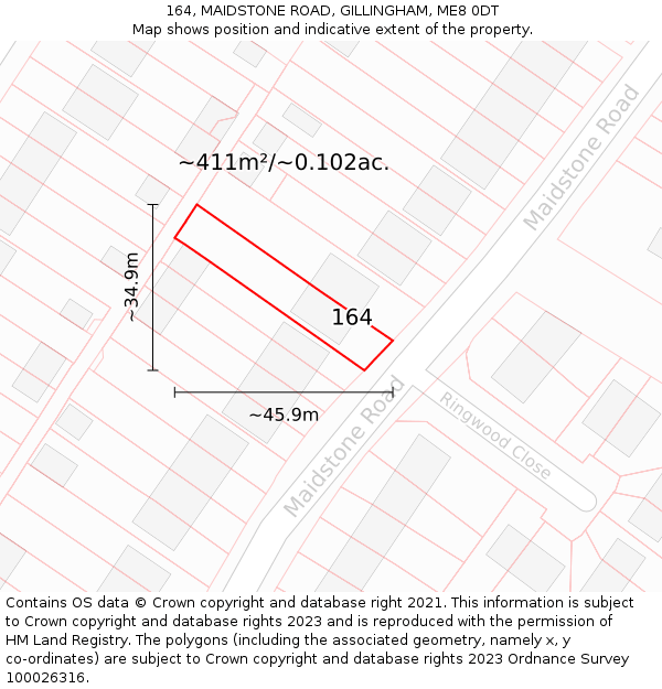 164, MAIDSTONE ROAD, GILLINGHAM, ME8 0DT: Plot and title map